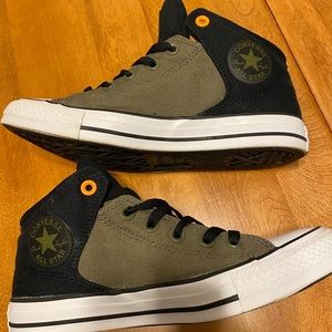 Army green black and orange converse